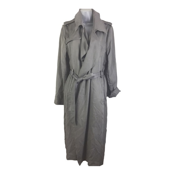 Badgley Mischka Angelina Lyocell Trench Coat Gray Women’s Size Large - Picture 10 of 15